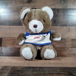 1985 Swib NASA 10" Brown and White Soft Teddy Bear Plush Vintage